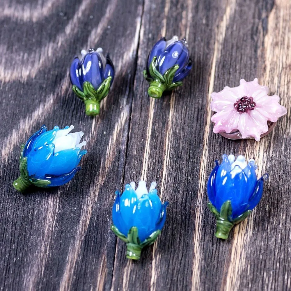 бусина, мурано "василек", фигурная, розовый, 20х9 мм