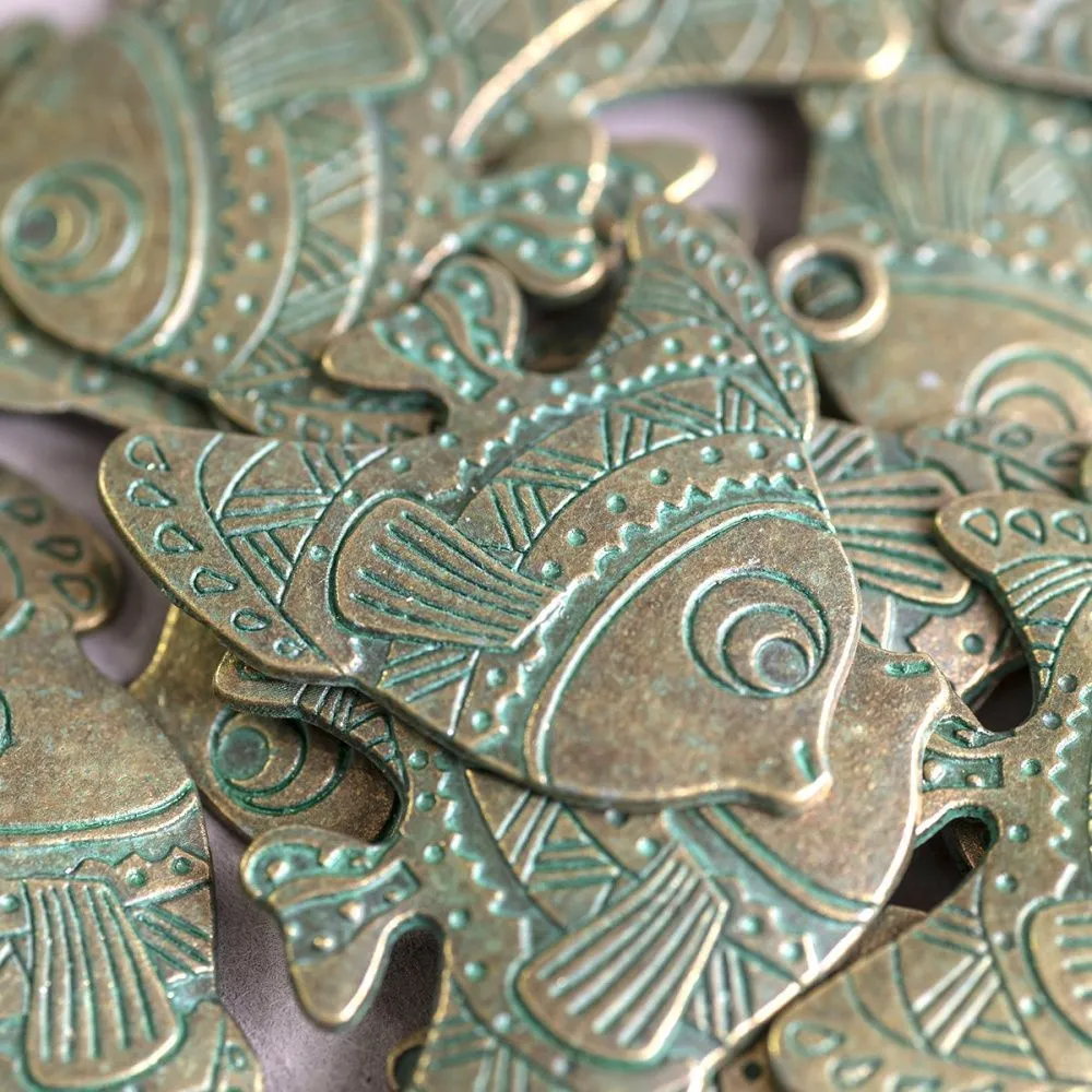 подвеска металлическая "рыба", цвет античная бронза/патина, 33x29х2 мм