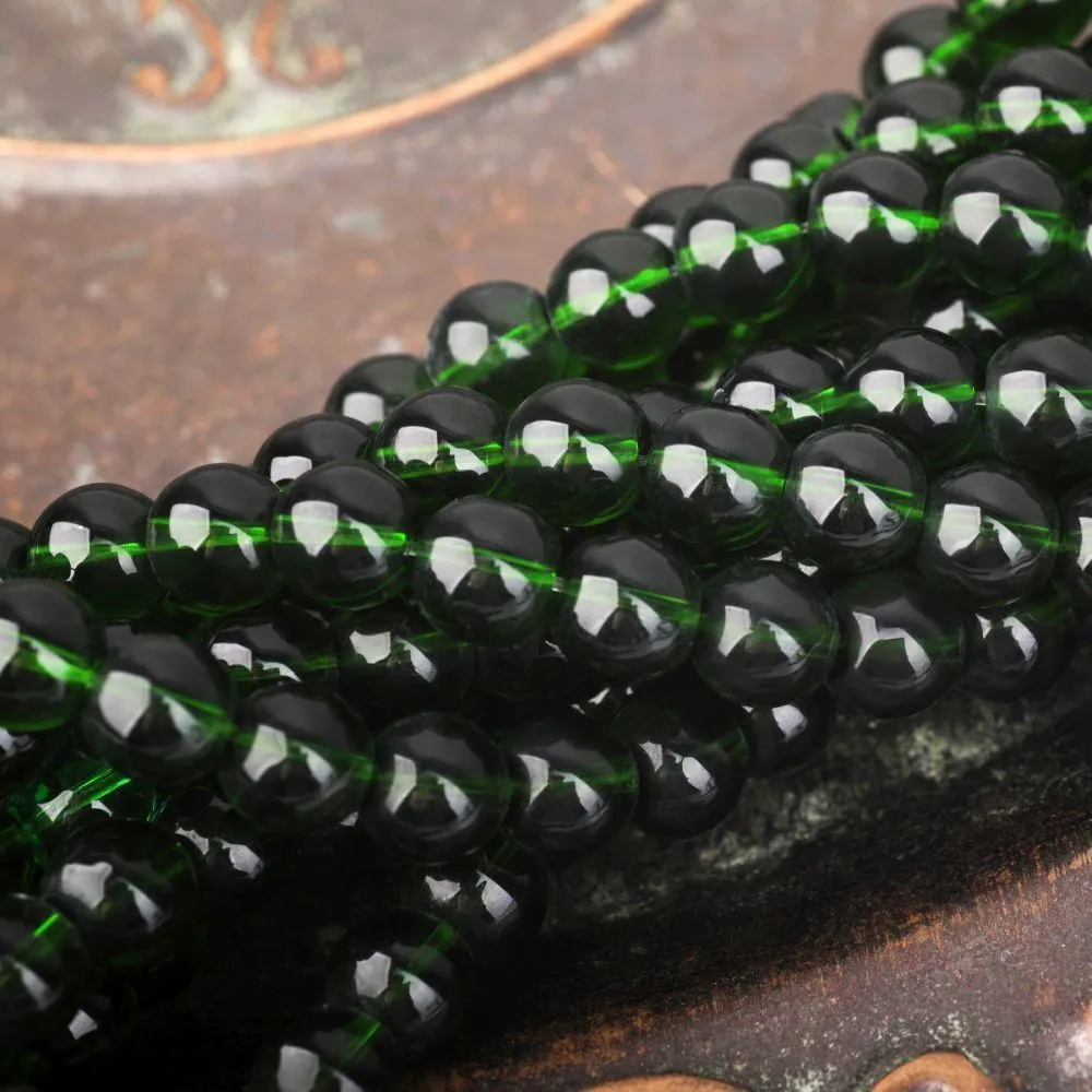 бусина, стекло 8, цвет зеленый темный, 8 мм