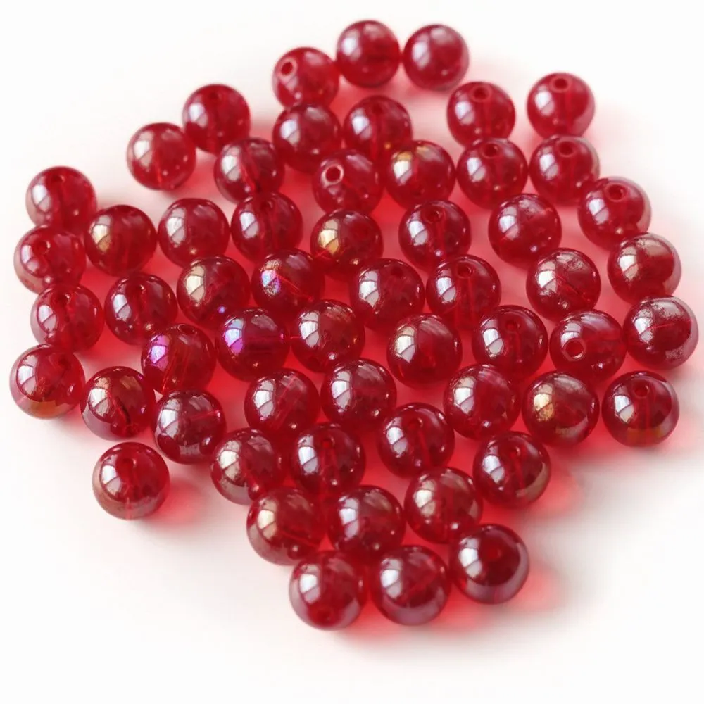 бусина, стекло 10, цвет красный ав, 10 мм