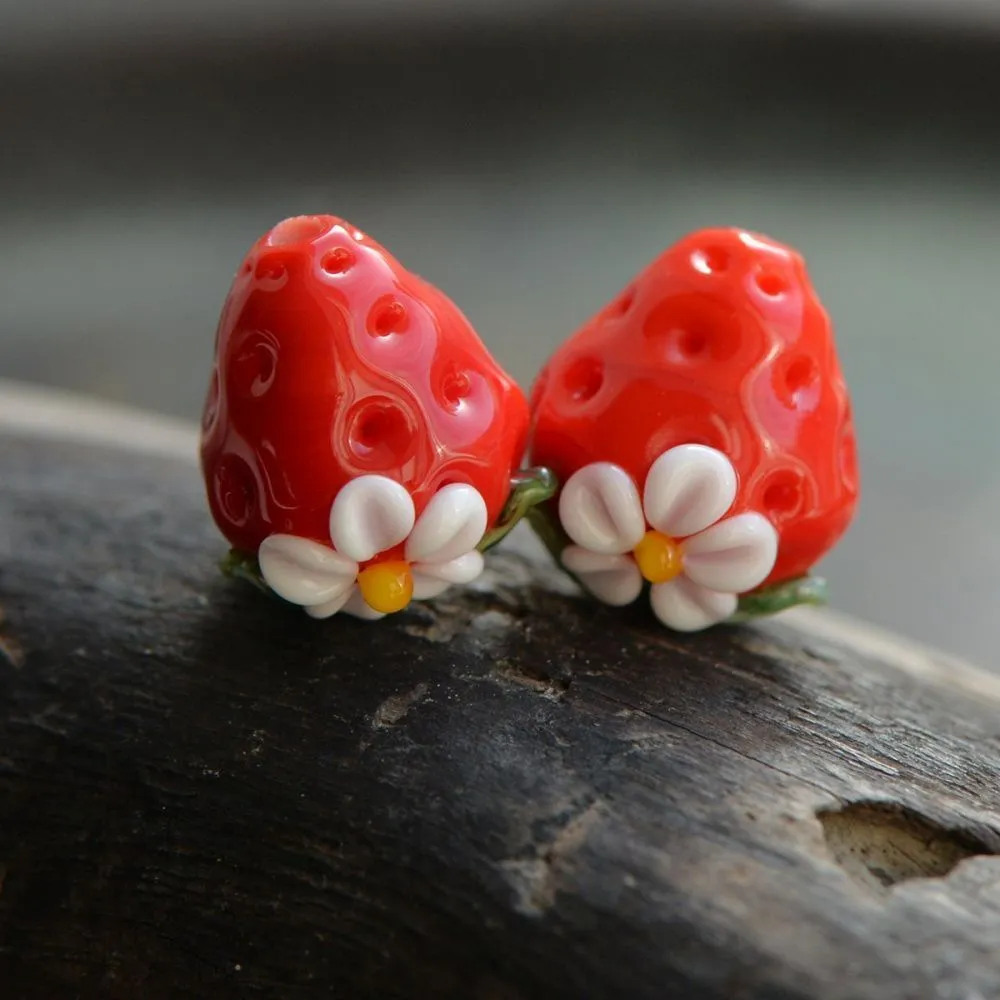 бусина, мурано "клубничка", красный, 15х14 мм