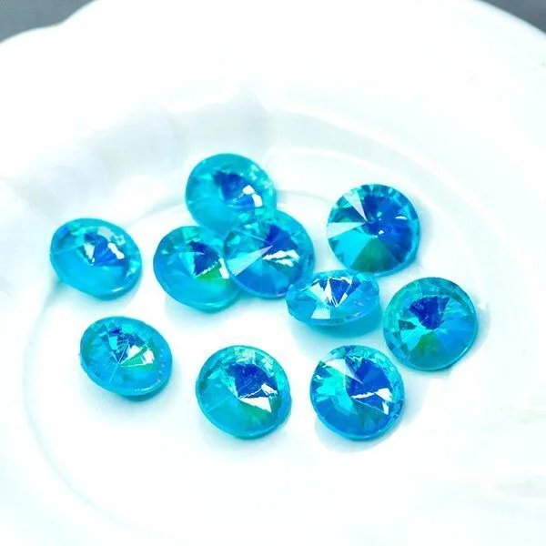 кабошон стекло риволи, цвет aquamarine shimmer, 14х7 мм