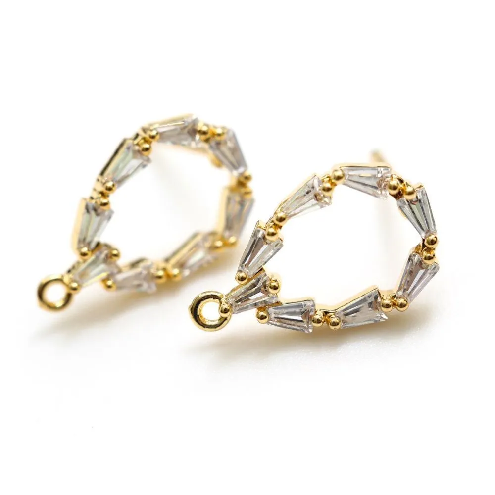 пуссеты "венок", с цирконием, позолоченные, 16x10 мм 