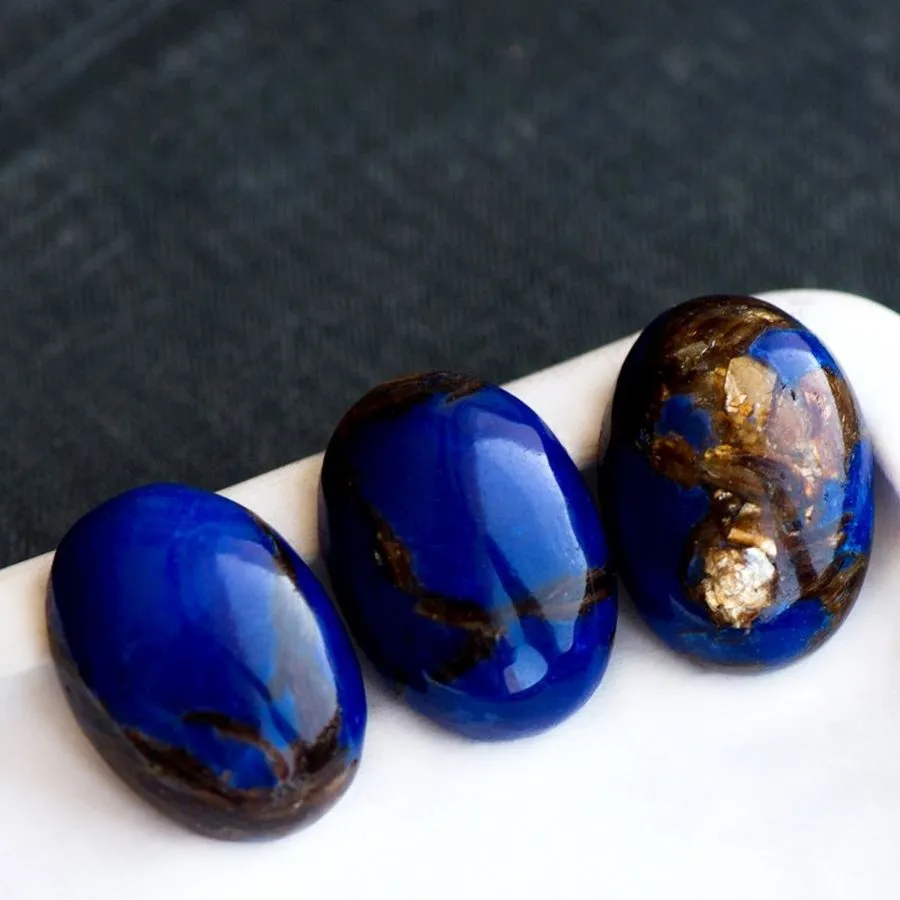 кабошон им. варисцита, овальный, цвет синий/медный, 25x18x7 мм