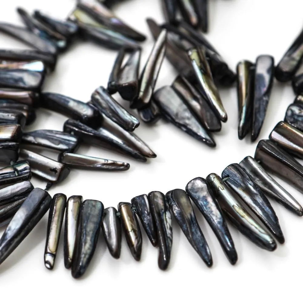 бусина из ракушки, "багет", черный перламутр, размерный микс