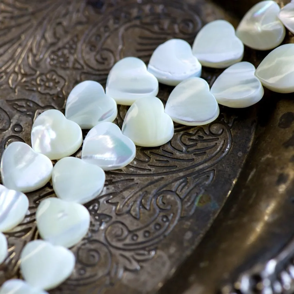 бусина из ракушки, "сердечко", цвет сливочный, 12x12x4 мм