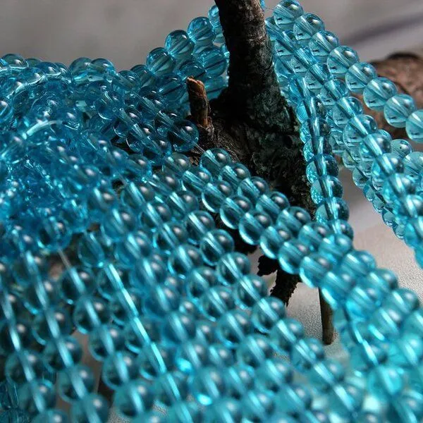 бусина, стекло 6, цвет ярко-голубой, 6 мм