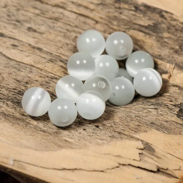 бусина "кошачий глаз", стекло, цвет белый, 10 мм