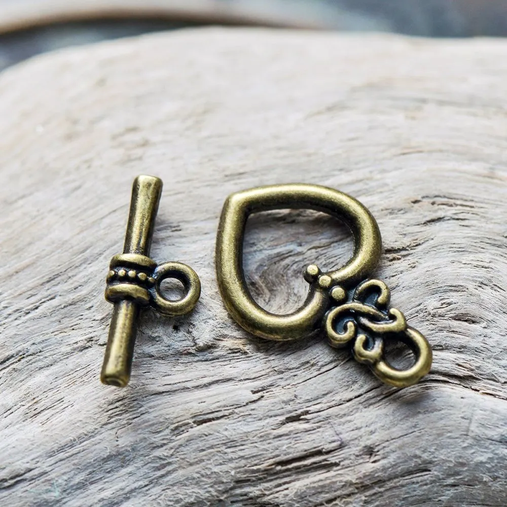 Замочки тоггл "сердечко", цвет античная бронза, 21х13 мм
