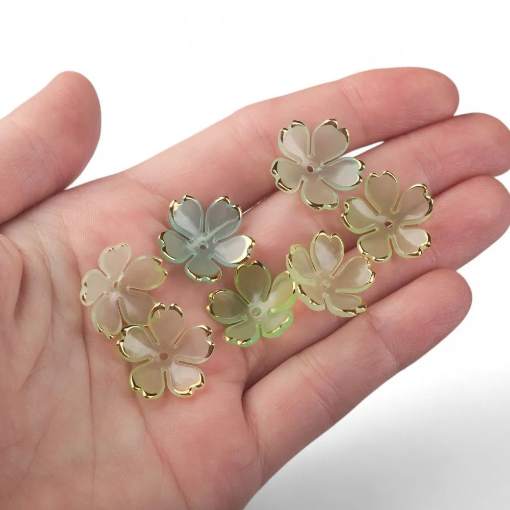 бусина, акрил "цветок сакуры", зеленый микс, 17.5x18x5 мм