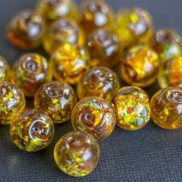 бусина, стекло с фольгой,  цвет золотистый, 12 мм