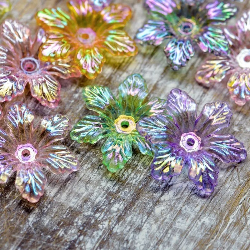 бусина, акрил "лилейник", цветовой микс радужный, 28x25x5 мм