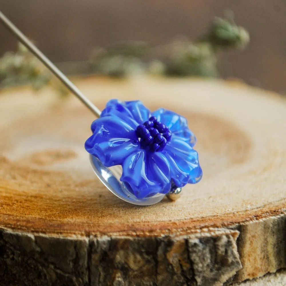 бусина, мурано "василек", фигурная, синий, 20х9 мм