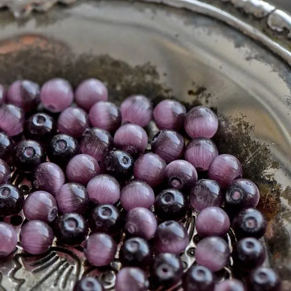 бусина "кошачий глаз", стекло, цвет винный, 6 мм