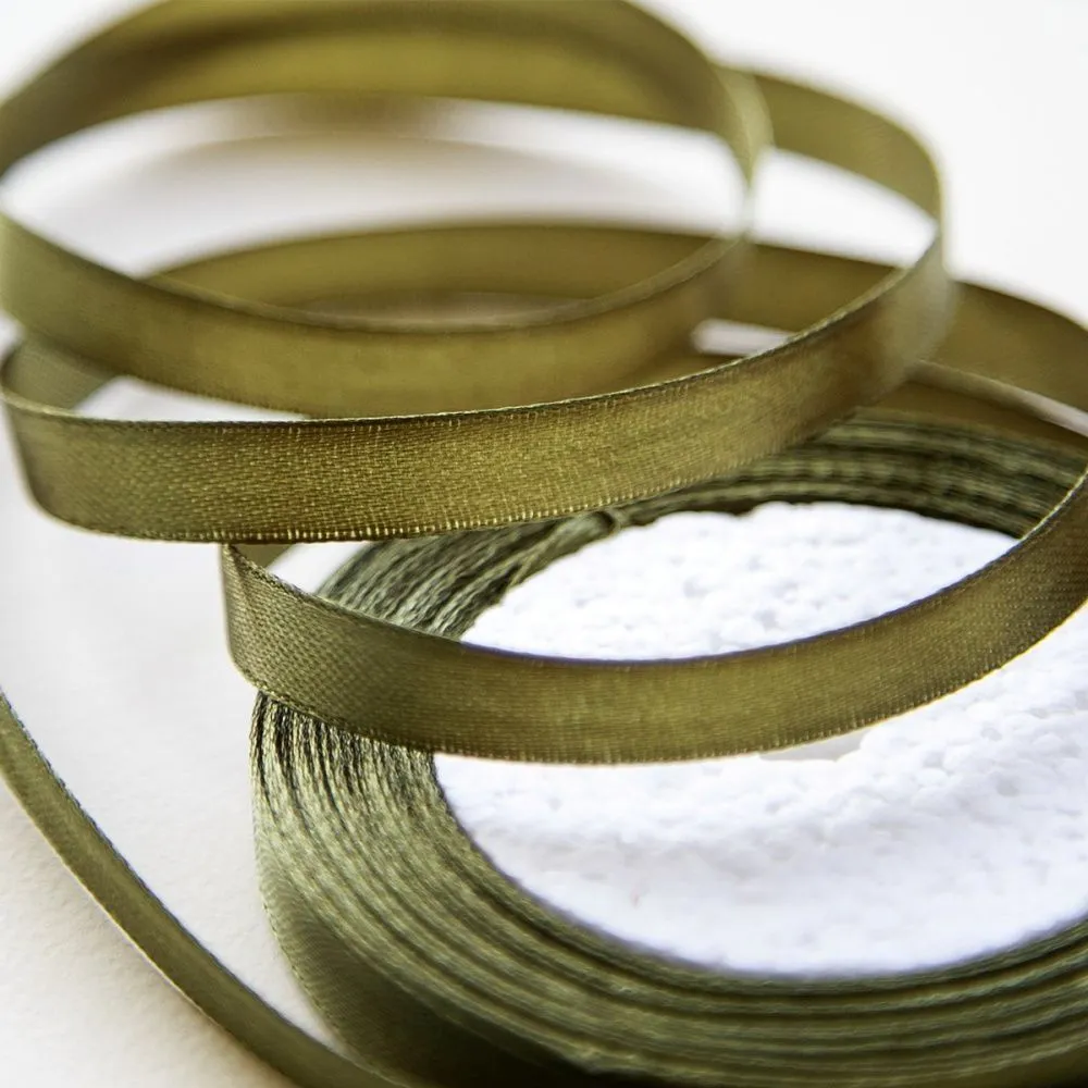 лента, атлас, цвет зеленый оливковый, ширина 10 мм ленты