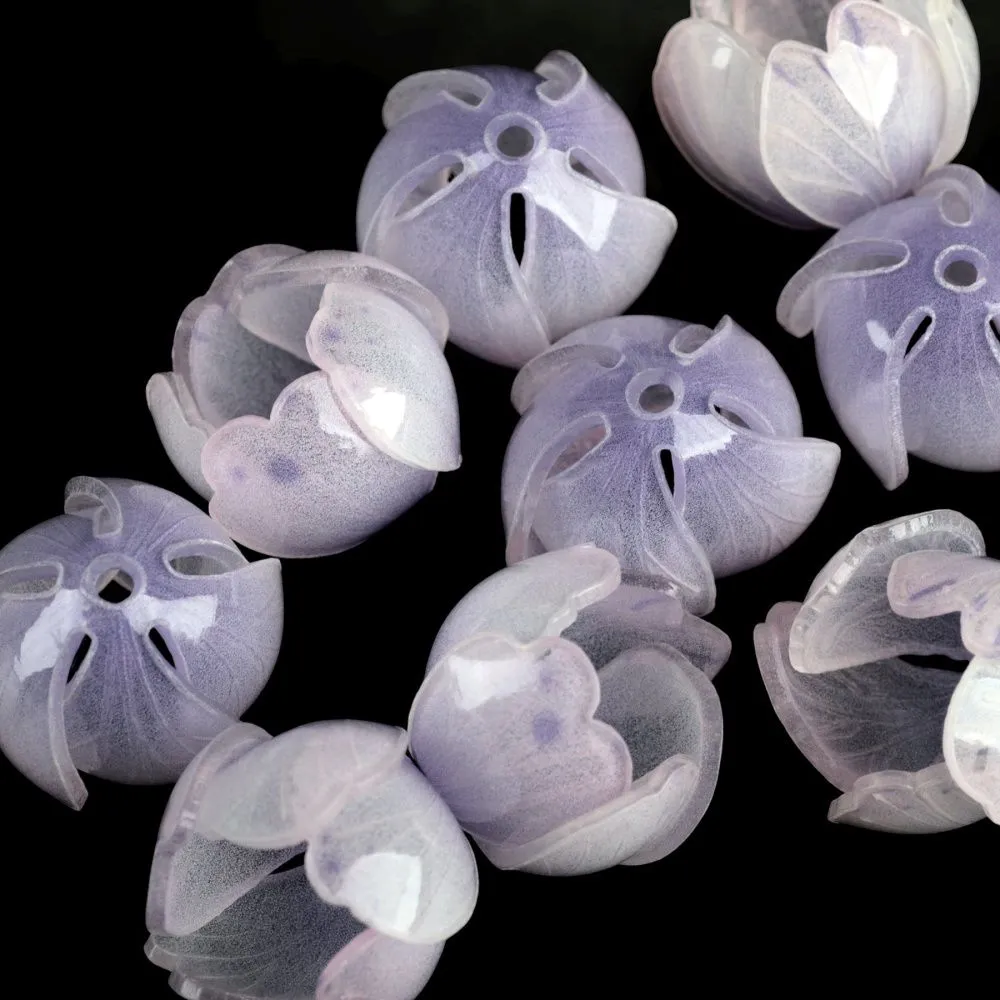 бусина, акрил "бутон", цвет белый/сиреневый, 14x16x16 мм