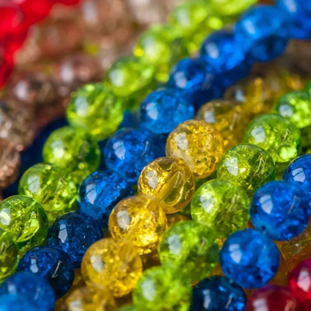 бусина, стекло "кракле", цветовой микс, 10 мм