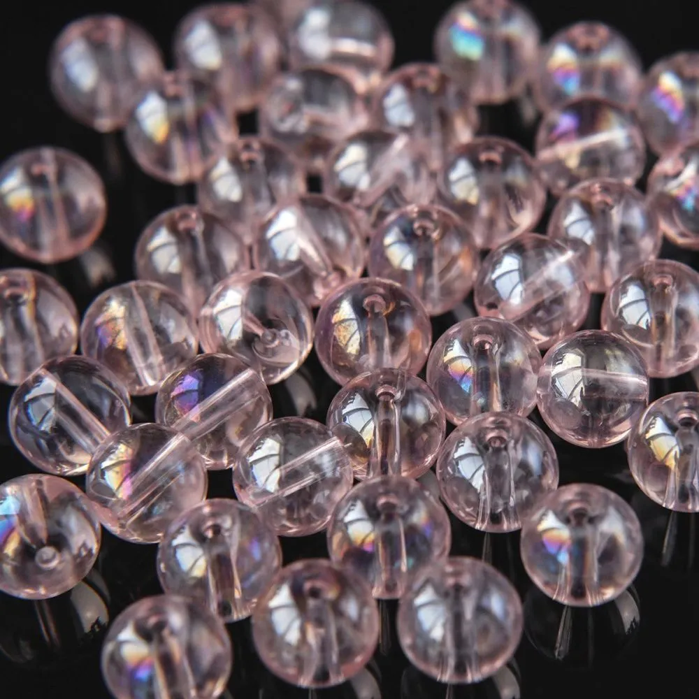 бусина, стекло 10, цвет розовый ав, 10 мм