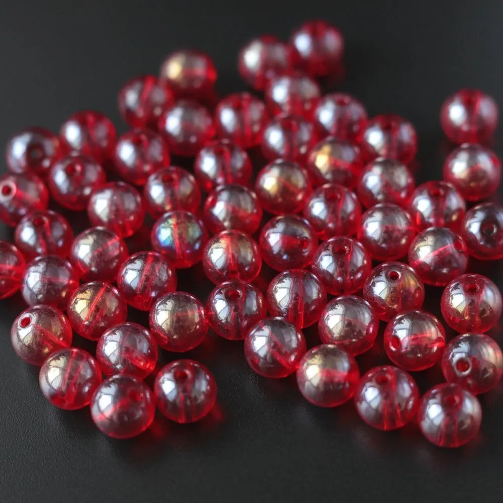 бусина, стекло 10, цвет красный ав, 10 мм